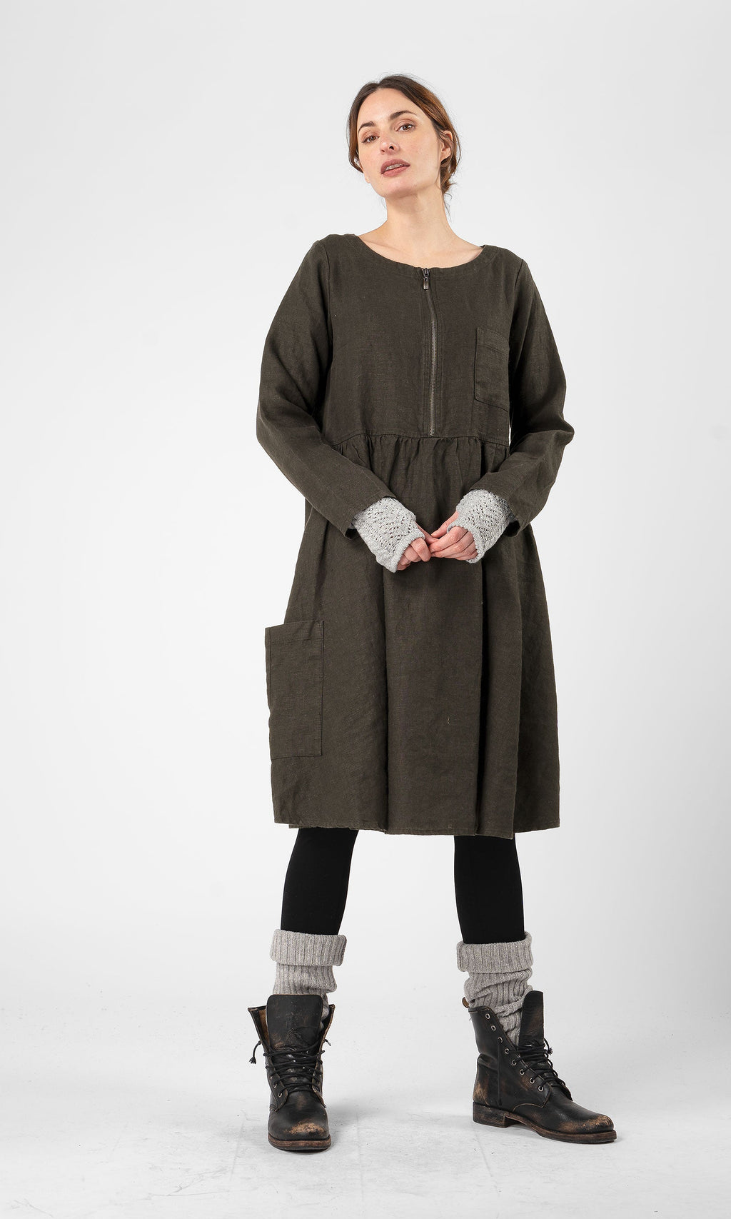 Linneklänning med dragkedja